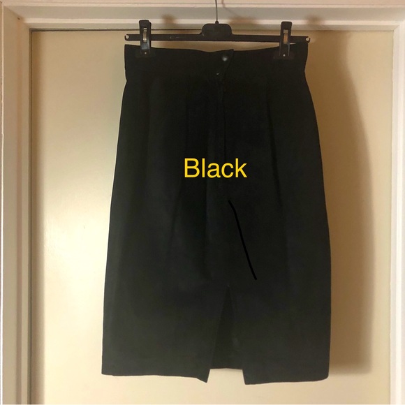 Danier Suede Leather Pencil Skirt, BLACK, Size M/10, back vent, Gun Metal Snaps - Picture 1 of 7